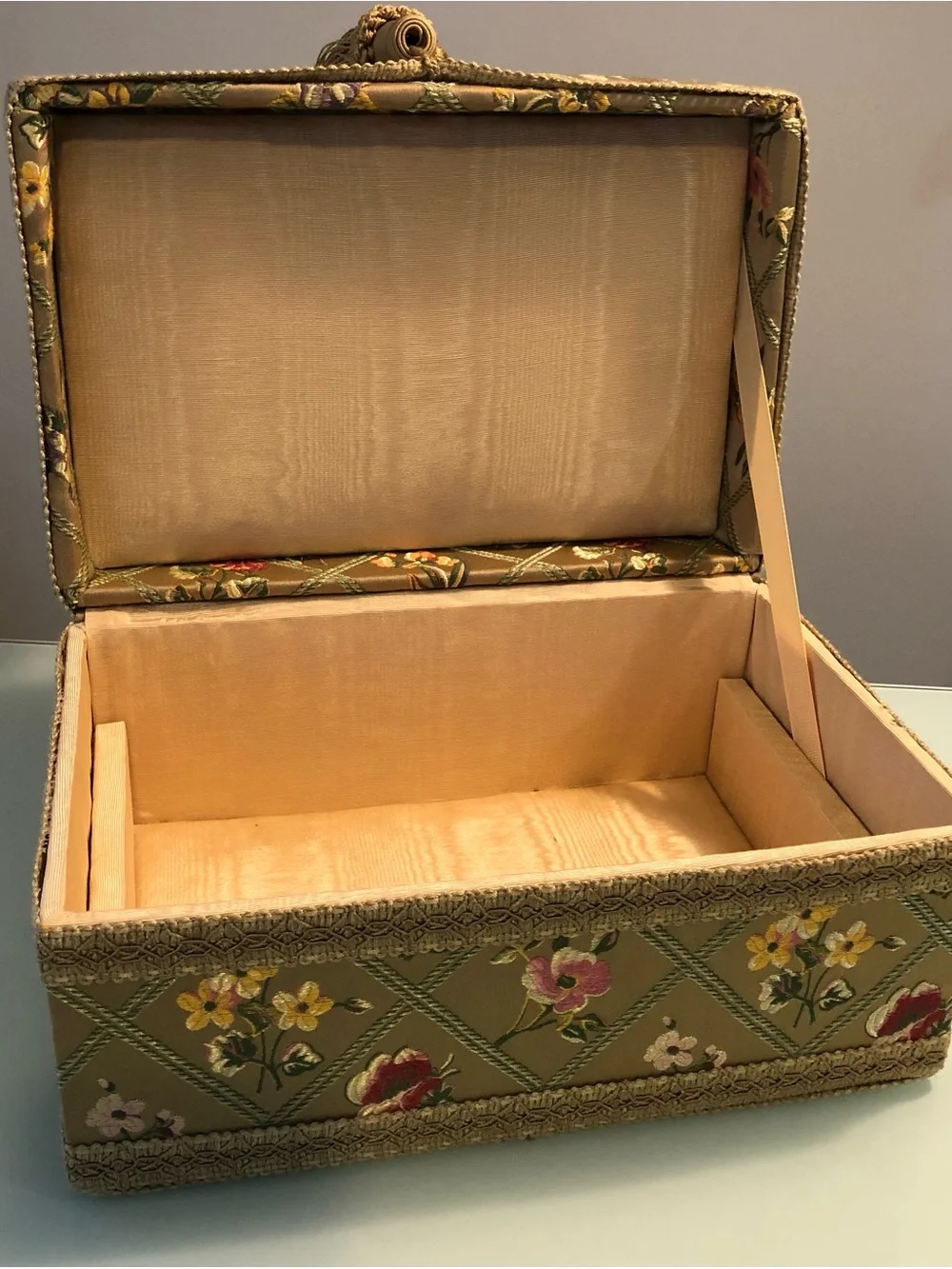 Floral Embroidered Trinket Box with Tassel